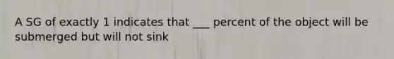 A SG of exactly 1 indicates that ___ percent of the object will be submerged but will not sink