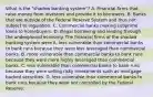 What is the​ "shadow banking​ system"? A. Financial firms that raise money from investors and provide it to borrowers. B. Banks that are outside of the Federal Reserve System and thus not subject to regulation. C. Commercial banks making subprime loans to homebuyers. D. Illegal borrowing and lending through the underground economy. The financial firms of the shadow banking system were A. less vulnerable than commercial banks to bank runs because they were less leveraged than commercial banks. B. more vulnerable than commercial banks to bank runs because they were more highly leveraged than commercial banks. C. less vulnerable than commercial banks to bank runs because they were selling risky investments such as mortgage backed securities. D. less vulnerable than commercial banks to bank runs because they were not controlled by the Federal Reserve.