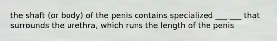 the shaft (or body) of the penis contains specialized ___ ___ that surrounds the urethra, which runs the length of the penis