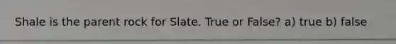 Shale is the parent rock for Slate. True or False? a) true b) false