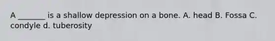 A _______ is a shallow depression on a bone. A. head B. Fossa C. condyle d. tuberosity