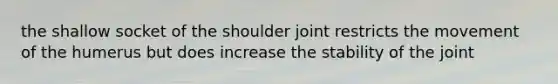 the shallow socket of the shoulder joint restricts the movement of the humerus but does increase the stability of the joint