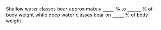 Shallow water classes bear approximately _____ % to ______ % of body weight while deep water classes bear on _____ % of body weight.