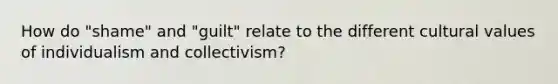 How do "shame" and "guilt" relate to the different cultural values of individualism and collectivism?