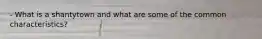 - What is a shantytown and what are some of the common characteristics?