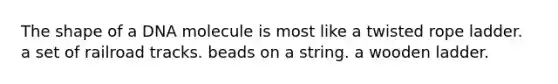 The shape of a DNA molecule is most like a twisted rope ladder. a set of railroad tracks. beads on a string. a wooden ladder.