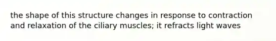 the shape of this structure changes in response to contraction and relaxation of the ciliary muscles; it refracts light waves