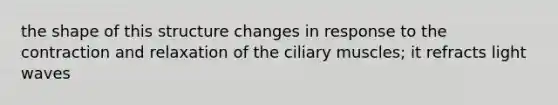 the shape of this structure changes in response to the contraction and relaxation of the ciliary muscles; it refracts light waves