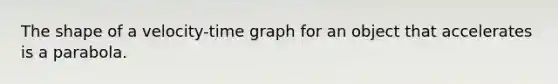 The shape of a velocity-time graph for an object that accelerates is a parabola.