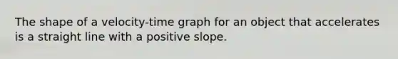 The shape of a velocity-time graph for an object that accelerates is a straight line with a positive slope.