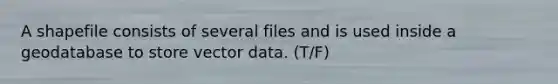 A shapefile consists of several files and is used inside a geodatabase to store vector data. (T/F)