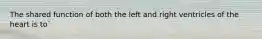 The shared function of both the left and right ventricles of the heart is to`