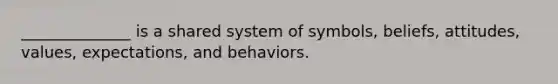 ______________ is a shared system of symbols, beliefs, attitudes, values, expectations, and behaviors.