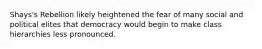 Shays's Rebellion likely heightened the fear of many social and political elites that democracy would begin to make class hierarchies less pronounced.