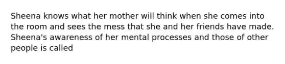 Sheena knows what her mother will think when she comes into the room and sees the mess that she and her friends have made. Sheena's awareness of her mental processes and those of other people is called