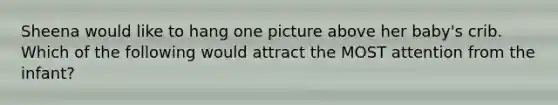 Sheena would like to hang one picture above her baby's crib. Which of the following would attract the MOST attention from the infant?