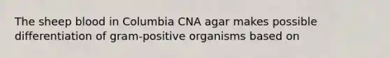 The sheep blood in Columbia CNA agar makes possible differentiation of gram-positive organisms based on