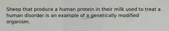 Sheep that produce a human protein in their milk used to treat a human disorder is an example of a genetically modified organism.