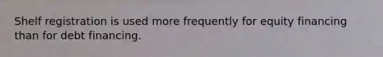 Shelf registration is used more frequently for equity financing than for debt financing.