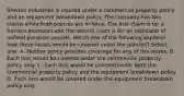 Shelton Industries is insured under a commercial property policy and an equipment breakdown policy. The company has two claims while both policies are in force. The first claim is for a furnace explosion and the second claim is for an explosion of unfired pressure vessels. Which one of the following explains how these losses would be covered under the policies? Select one: A. Neither policy provides coverage for any of the losses. B. Each loss would be covered under the commercial property policy only. C. Each loss would be covered under both the commercial property policy and the equipment breakdown policy. D. Each loss would be covered under the equipment breakdown policy only.