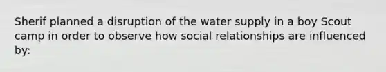 Sherif planned a disruption of the water supply in a boy Scout camp in order to observe how social relationships are influenced by: