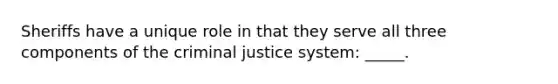 Sheriffs have a unique role in that they serve all three components of the criminal justice system: _____.