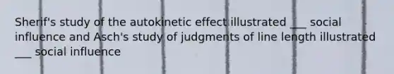 Sherif's study of the autokinetic effect illustrated ___ social influence and Asch's study of judgments of line length illustrated ___ social influence