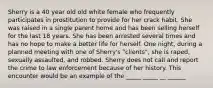 Sherry is a 40 year old old white female who frequently participates in prostitution to provide for her crack habit. She was raised in a single parent home and has been selling herself for the last 18 years. She has been arrested several times and has no hope to make a better life for herself. One night, during a planned meeting with one of Sherry's "clients", she is raped, sexually assaulted, and robbed. Sherry does not call and report the crime to law enforcement because of her history. This encounter would be an example of the _____ _____ __ ______