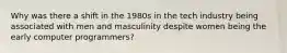 Why was there a shift in the 1980s in the tech industry being associated with men and masculinity despite women being the early computer programmers?