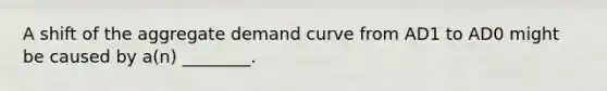 A shift of the aggregate demand curve from AD1 to AD0 might be caused by a(n) ________.