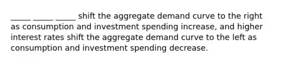 _____ _____ _____ shift the aggregate demand curve to the right as consumption and investment spending increase, and higher interest rates shift the aggregate demand curve to the left as consumption and investment spending decrease.