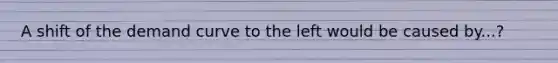 A shift of the demand curve to the left would be caused by...?