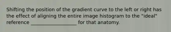 Shifting the position of the gradient curve to the left or right has the effect of aligning the entire image histogram to the "ideal" reference ___________________ for that anatomy.