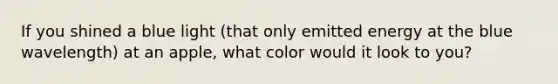 If you shined a blue light (that only emitted energy at the blue wavelength) at an apple, what color would it look to you?