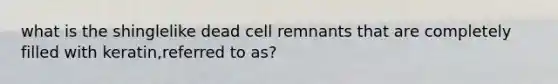 what is the shinglelike dead cell remnants that are completely filled with keratin,referred to as?