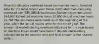 Shoe Biz allocates overhead based on machine hours. Selected data for the most recent year follow. Estimated manufacturing overhead cost 235,500 Actual manufacturing overhead cost244,000 Estimated machine hours 20,800 Actual machine hours 22,700 The estimates were made as of the beginning of the​ year, while the actual results were for the entire year. The amount of manufacturing overhead allocated for the year based on machine hours would have been ? ​(Round intermediary calculations to the nearest cent and final answer to the nearest​ dollar.)