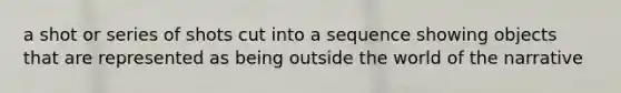 a shot or series of shots cut into a sequence showing objects that are represented as being outside the world of the narrative