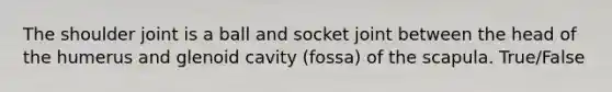 The shoulder joint is a ball and socket joint between the head of the humerus and glenoid cavity (fossa) of the scapula. True/False