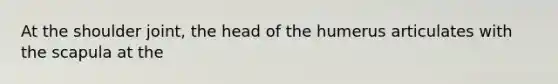 At the shoulder joint, the head of the humerus articulates with the scapula at the