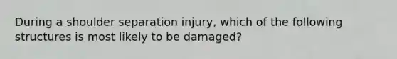 During a shoulder separation injury, which of the following structures is most likely to be damaged?