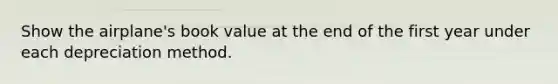 Show the​ airplane's book value at the end of the first year under each depreciation method.