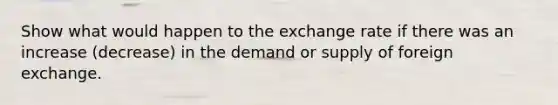 Show what would happen to the exchange rate if there was an increase (decrease) in the demand or supply of foreign exchange.