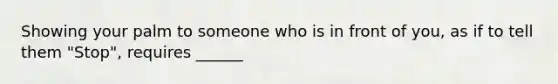 Showing your palm to someone who is in front of you, as if to tell them "Stop", requires ______