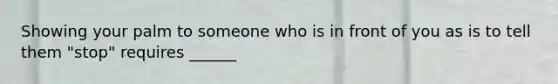 Showing your palm to someone who is in front of you as is to tell them "stop" requires ______