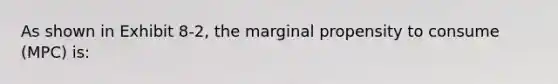 As shown in Exhibit 8-2, the marginal propensity to consume (MPC) is: