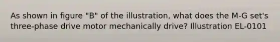 As shown in figure "B" of the illustration, what does the M-G set's three-phase drive motor mechanically drive? Illustration EL-0101