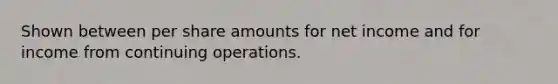 Shown between per share amounts for net income and for income from continuing operations.