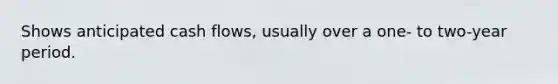 Shows anticipated cash flows, usually over a one- to two-year period.