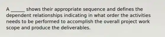 A ______ shows their appropriate sequence and defines the dependent relationships indicating in what order the activities needs to be performed to accomplish the overall project work scope and produce the deliverables.