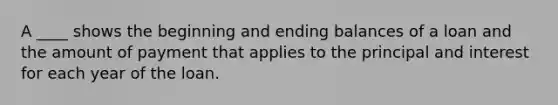 A ____ shows the beginning and ending balances of a loan and the amount of payment that applies to the principal and interest for each year of the loan.